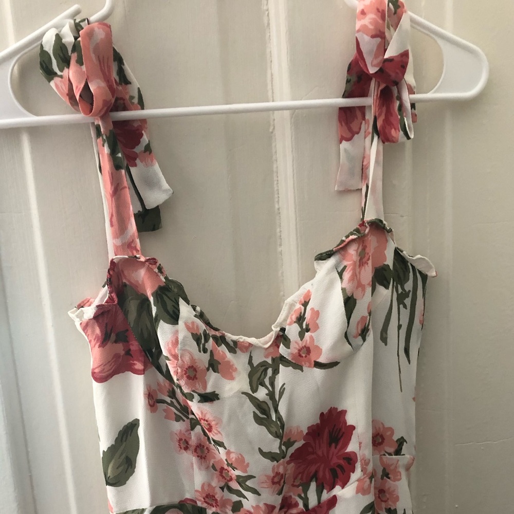 Reformation Cream Floral Midi Dress with Pink & Green Flowers - Picture 3 of 5